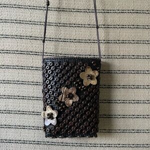 Mini Wooden Beaded Crossbody Bag with Floral Accents